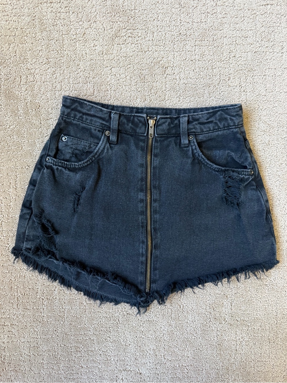 Bershka Frayed Black Mini Denim Skirt